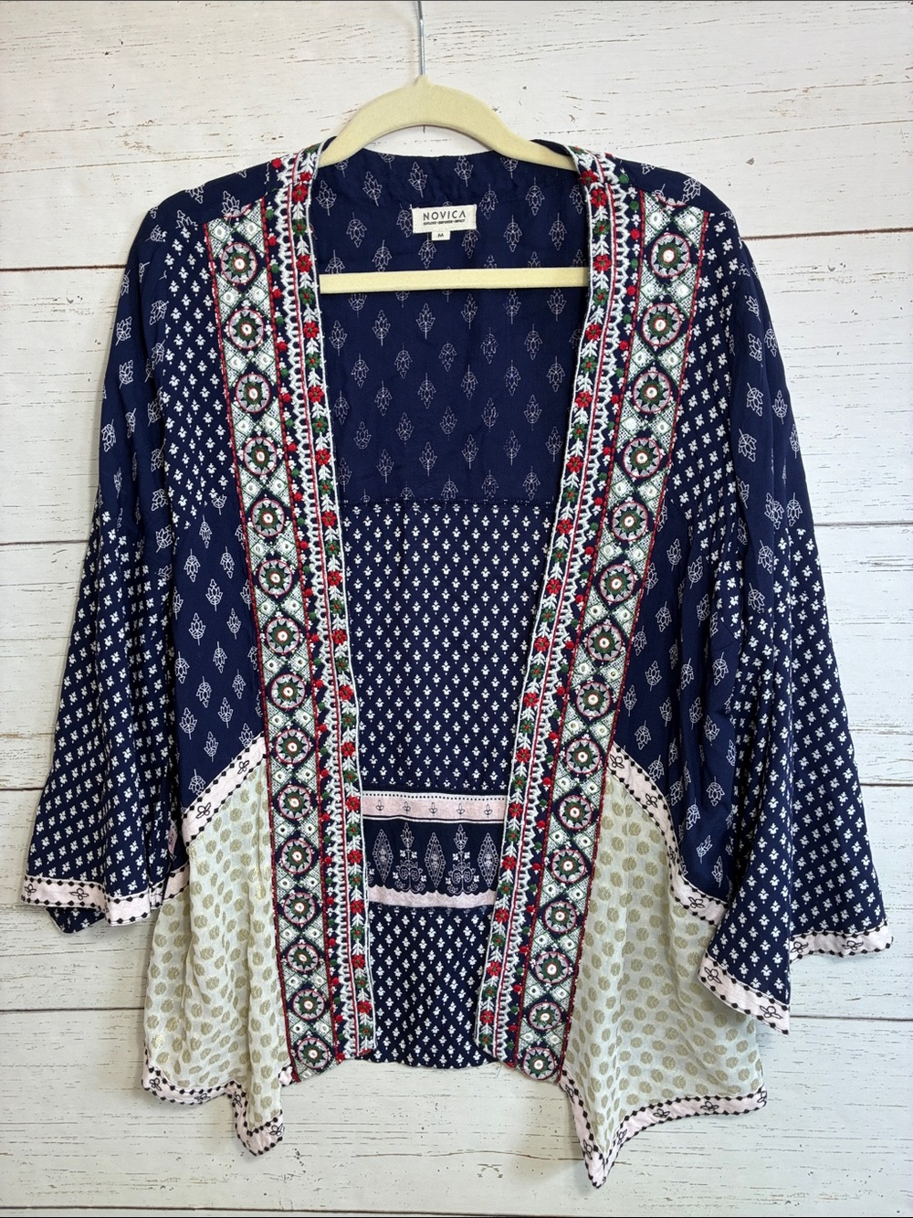 Novica Open Front Embroidered/ Embellished Cardigan Kimono Jacket, size M